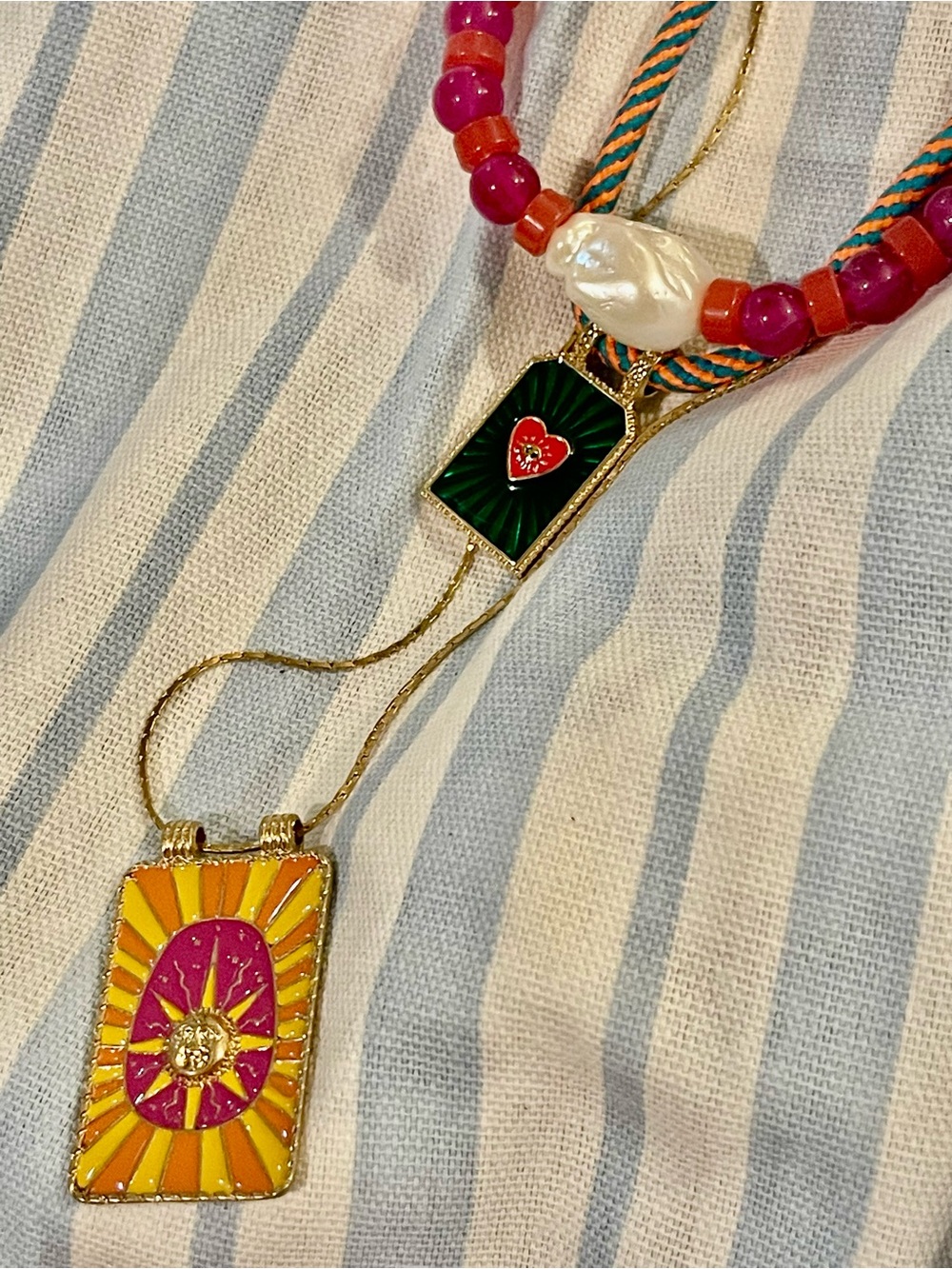 Zara Gold-Tone Multi-Color Sun & Heart Pendant Necklace - Pink, Yellow, Green